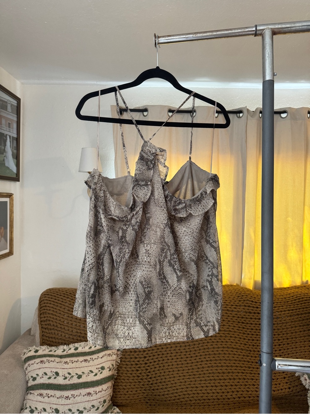 Express Gray Snake-Print Ruffle Cami - Picture 2 of 3
